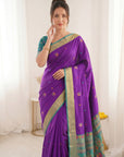 Purple Premium Soft Silk Saree Designer Party Wear Saree With Gold Zari Peacock Motifs Meenakari Pallu Wedding Festive Saree