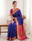 Violet Premium Soft Silk Saree Designer Party Wear Saree With Gold Zari Peacock Motifs Meenakari Pallu Wedding Festive Saree