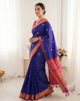 Violet Premium Soft Silk Saree Designer Party Wear Saree With Gold Zari Peacock Motifs Meenakari Pallu Wedding Festive Saree