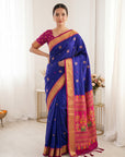 Violet Premium Soft Silk Saree Designer Party Wear Saree With Gold Zari Peacock Motifs Meenakari Pallu Wedding Festive Saree