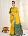 Yellow Premium Soft Silk Saree Designer Party Wear Saree With Gold Zari Peacock Motifs Meenakari Pallu Wedding Festive Saree