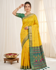 Yellow Premium Soft Silk Saree Designer Party Wear Saree With Gold Zari Peacock Motifs Meenakari Pallu Wedding Festive Saree