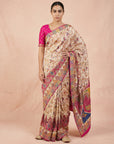 Cream Pure Viscose Silk Meenakari Zari Woven Saree with Traditional Pallu and Brocade Blouse