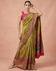 Mehendi Pure Viscose Silk Meenakari Zari Woven Saree with Traditional Pallu and Brocade Blouse