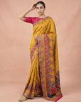 Mustard Pure Viscose Silk Meenakari Zari Woven Saree with Traditional Pallu and Brocade Blouse