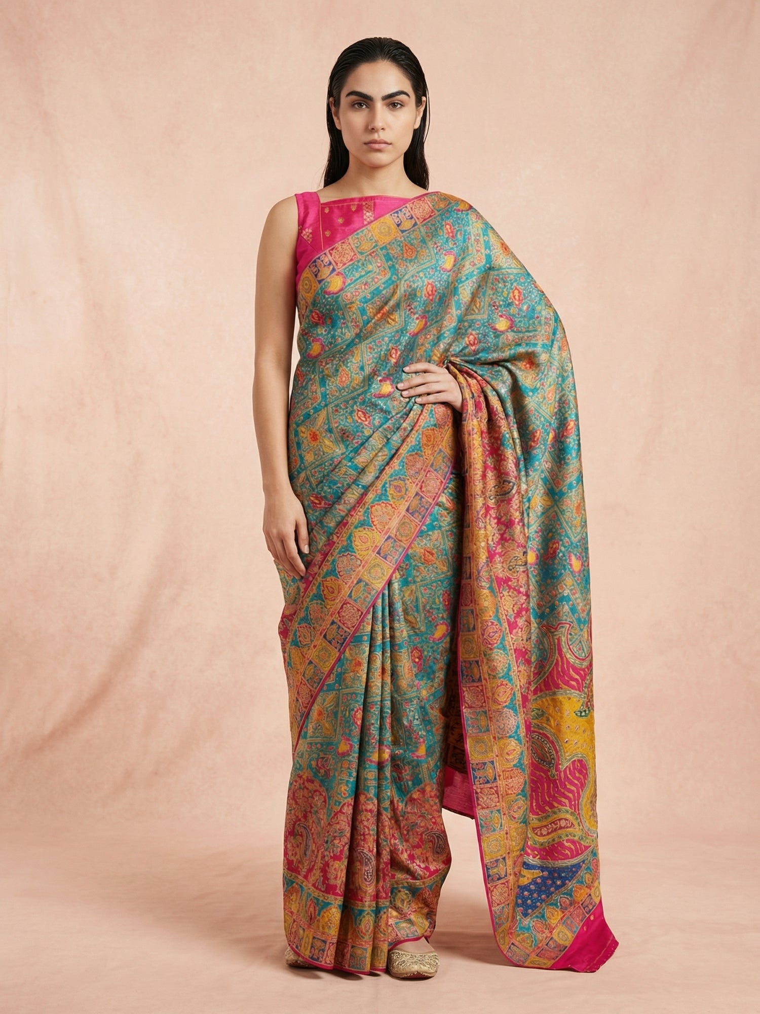 RAMA Pure Viscose Silk Meenakari Zari Woven Saree with Traditional Pal ...