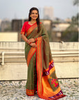 Top Trending Vitthala Contrast Paithani Saree Rakhumai Soft Silk Traditional Design