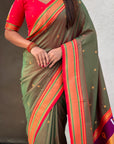 Top Trending Vitthala Contrast Paithani Saree Rakhumai Soft Silk Traditional Design