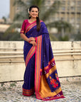 Top Trending Vitthala Contrast Paithani Saree Rakhumai Soft Silk Traditional Design