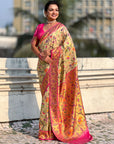 Cream Luxury Original Brocade Paithani Tissue Saree with Traditional Motifs  Meenakari Pallu Jaal Zari Woven Saree