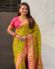 Mehendi Luxury Original Brocade Paithani Tissue Saree with Traditional Motifs & Meenakari Pallu Jaal Zari Woven Saree