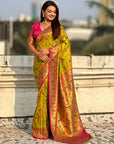 Mehendi Luxury Original Brocade Paithani Tissue Saree with Traditional Motifs & Meenakari Pallu Jaal Zari Woven Saree