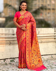 Pink Luxury Original Brocade Paithani Tissue Saree with Traditional Motifs  Meenakari Pallu Jaal Zari Woven Saree