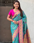 Blue Luxury Original Brocade Paithani Tissue Saree with Traditional Motifs  Meenakari Pallu Jaal Zari Woven Saree