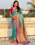 Blue Luxury Original Brocade Paithani Tissue Saree with Traditional Motifs  Meenakari Pallu Jaal Zari Woven Saree