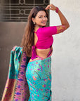 Blue Luxury Original Brocade Paithani Tissue Saree with Traditional Motifs  Meenakari Pallu Jaal Zari Woven Saree