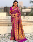 Violet Luxury Original Brocade Paithani Tissue Saree with Traditional Motifs & Meenakari Pallu Jaal Zari Woven Saree