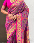 Violet Luxury Original Brocade Paithani Tissue Saree with Traditional Motifs & Meenakari Pallu Jaal Zari Woven Saree