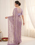 Lavender Pure Organza Silk Saree Designer Party Wear Saree With Sequins Work Cutwork Border Wedding Festive Saree