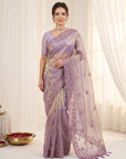 Lavender Pure Organza Silk Saree Designer Party Wear Saree With Sequins Work Cutwork Border Wedding Festive Saree