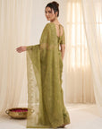 Mehendi Pure Organza Silk Saree Designer Party Wear Saree With Sequins Work Cutwork Border Wedding Festive Saree