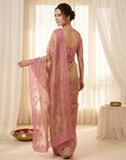 Pink Pure Organza Silk Saree Designer Party Wear Saree With Sequins Work Cutwork Border Wedding Festive Saree