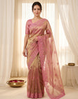 Pink Pure Organza Silk Saree Designer Party Wear Saree With Sequins Work Cutwork Border Wedding Festive Saree