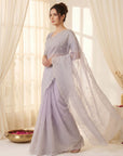 Lavender Pure Organza Silk Crush Saree Designer Party Wear Saree With Multi Work Embroidered Cutwork Border Wedding Festive Saree
