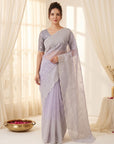 Lavender Pure Organza Silk Crush Saree Designer Party Wear Saree With Multi Work Embroidered Cutwork Border Wedding Festive Saree