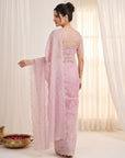 Pink Pure Organza Silk Crush Saree Designer Party Wear Saree With Multi Work Embroidered Cutwork Border Wedding Festive Saree