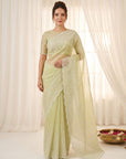 Pista Pure Organza Silk Crush Saree Designer Party Wear Saree With Multi Work Embroidered Cutwork Border Wedding Festive Saree