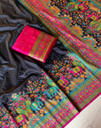 Pashmina Silk Darbari Saree with Meenakari Zari Woven Border Traditional Pallu with Tassels