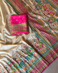 Pashmina Silk Darbari Saree with Meenakari Zari Woven Border Traditional Pallu with Tassels