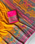 Pashmina Silk Darbari Saree with Meenakari Zari Woven Border Traditional Pallu with Tassels