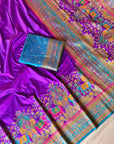 Pashmina Silk Darbari Saree with Meenakari Zari Woven Border Traditional Pallu with Tassels