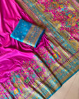 Pashmina Silk Darbari Saree with Meenakari Zari Woven Border Traditional Pallu with Tassels