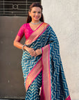 Premium Soft Silk Ikat Weave Pichwai Pallu Saree with Contrast Brocade Blouse