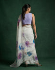 Sky Fendy Satin Floral Printed Saree with Handwork Embroidery and Cutwork Aari Border