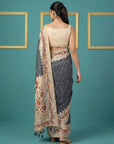 Black Soft Tussar Silk Saree Bandhani Floral Print Zari Border Traditional Saree With Blouse