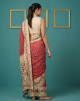 Red Soft Tussar Silk Saree Bandhani Floral Print Zari Border Traditional Saree With Blouse