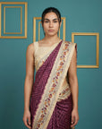 Wine Soft Tussar Silk Saree Bandhani Floral Print Zari Border Traditional Saree With Blouse