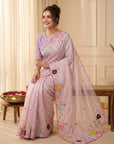 Baby Pink Original Glass Tissue Saree Designer Party Wear Saree With Multi Thread Embroidery Handwork Border Wedding Festive Saree
