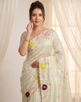 Pista Original Glass Tissue Saree Designer Party Wear Saree With Multi Thread Embroidery Handwork Border Wedding Festive Saree