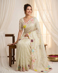 Pista Original Glass Tissue Saree Designer Party Wear Saree With Multi Thread Embroidery Handwork Border Wedding Festive Saree