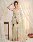 Pista Original Glass Tissue Saree Designer Party Wear Saree With Multi Thread Embroidery Handwork Border Wedding Festive Saree