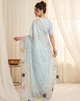 Sky Original Glass Tissue Saree Designer Party Wear Saree With Multi Thread Embroidery Handwork Border Wedding Festive Saree