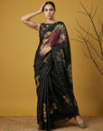 Fendy Satin Floral Printed Saree with Handwork Embroidery and Cutwork Aari Border