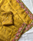 Mustard Pure Crush Silk Multicolor Floral Designer Embroidered Saree