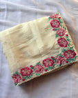 Cream Pure Crush Silk Multicolor Floral Designer Embroidered Saree