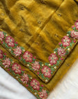 Mustard Pure Crush Silk Multicolor Floral Designer Embroidered Saree